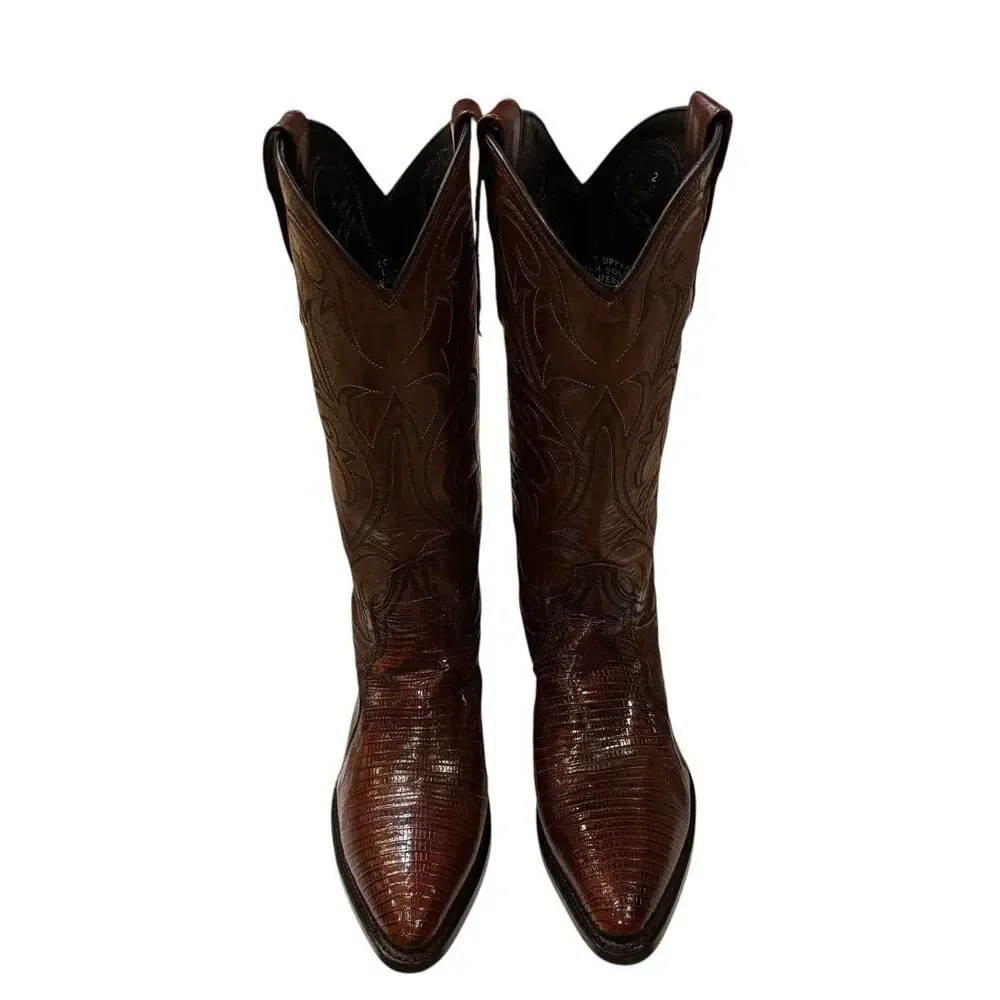 Vintage 1996 Dan Post Teju Lizard Cowboy Boots Brown Mens 6 Wide | W 7. 5-8 EUC!